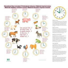 KOOKOO KidsWorld Black-Blue, Wall Clock for Children with Natural Sounds, 12 Farm Animals