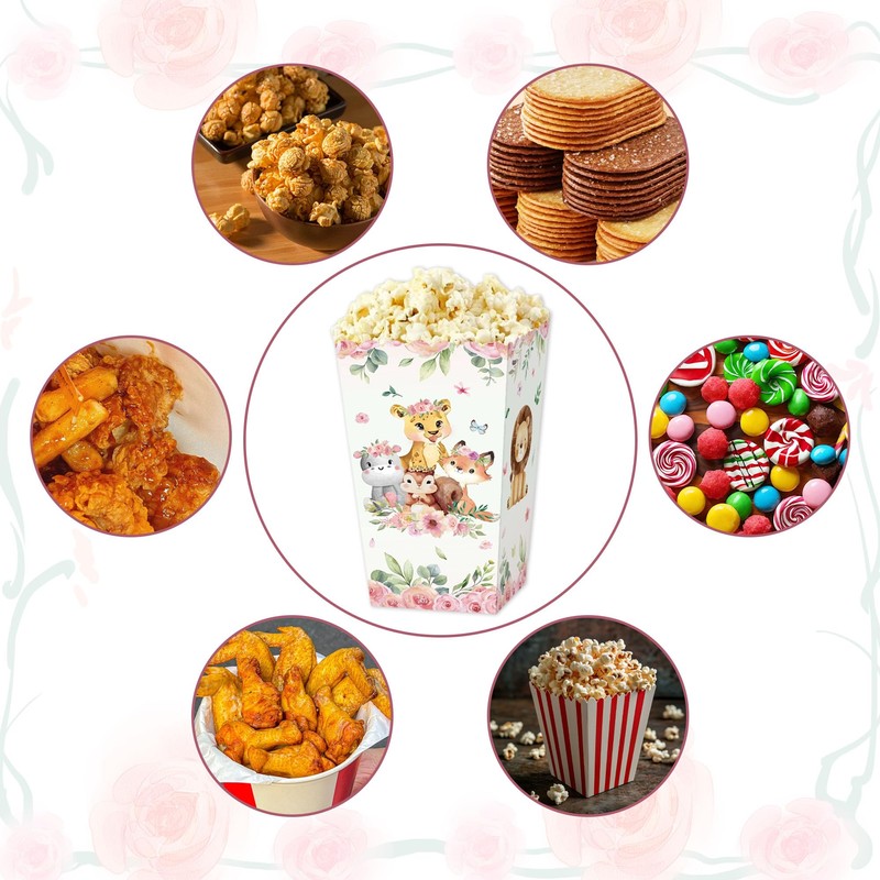 JeVenis 12 PCS Pink Jungle Animal Popcorn Boxes Treat Bags