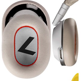 Geekria QuickFit Protein Leather Replacement Ear Pads for Plantronics BackBeat PRO 2, BackBeat PRO 2 Special Edition, Voyager 8200 UC, Headphones Earpads, Ear Cushion Repair Parts (White/Red)