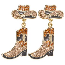 Mabor Rhinestone Western Earrings for Women, Boho Cowgirl Boots Dangle Drop Cowboy Hat Boots Pendant Earrings Jewelry For Concert Party Outfits