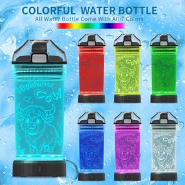 Kids Water Bottle, Cow-themed Light-Up Sport Cup with 3D Glowing LED Highland Cow Light – 14 OZ Tritan BPA-Free - Gifts for School, Camping, and Holidays