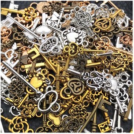WOCRAFT 100pcs Small Keys Charms for Jewelry Making Assorted Jewelry Bangle Bracelet Charms Wholesale Mixed Bulk Metal Earring Charms for DIY Necklace Keychain Craft Supplies (SN927)