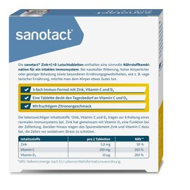sanotact Zinc + C + D • 8 x 20 Zinc Lozenges High Dose with Vitamin C • With Zinc Vitamin C & D3 Vitamins • Covers Daily Requirements for Vitamin D3