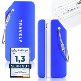 Travely Premium Luggage Tag - Easy to Recognize, Robust & Safe - Includes Name Plate and Privacy Protection I Versatile and Practical Address Tag, Name Tag & Luggage Tag
