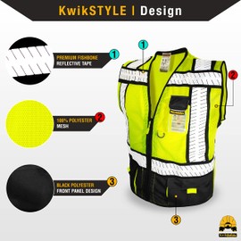 KwikSafety - Charlotte, NC - SPECIALIST [2 PACK] Safety Vest Multi-Use Pockets Class 2 ANSI OSHA High Visibility Reflective Heavy Duty Solid Mesh HiVis Construction Surveyor Work Men/Black 2XL