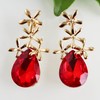 Navachi 18k Gold Plated Crystal Leaves Flower Pear-shaped Red Zirconia