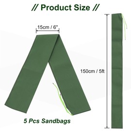 PATIKIL 5 ft Sand Bags for Flood, 5 Pack Flood Water Barrier Sandbags with Binding Elastic Band, Long Canvas Bags for Door, Window, Flooding Control, Green