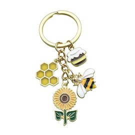 MMIUAEG Funny Bee Keychain Keyring Sunflower Bumble Bee Charm Keyrings Cute Daisy Flower Animal Keychain Bag Charm Car Key Decors-A1