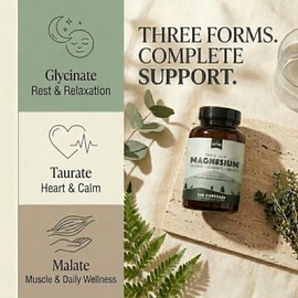 NATURAL RHYTHM Magnesio Triple Calm - 120 cápsulas vegetarianas sin gluten - Con Glicinato, Taurato y Malato de Magnesio