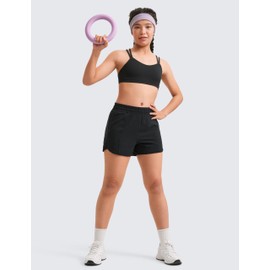 CRZ YOGA Girls Athletic Shorts with Zipper Pocket Lightweight Running Shorts for Teen Girls Kids Liner Black Medium