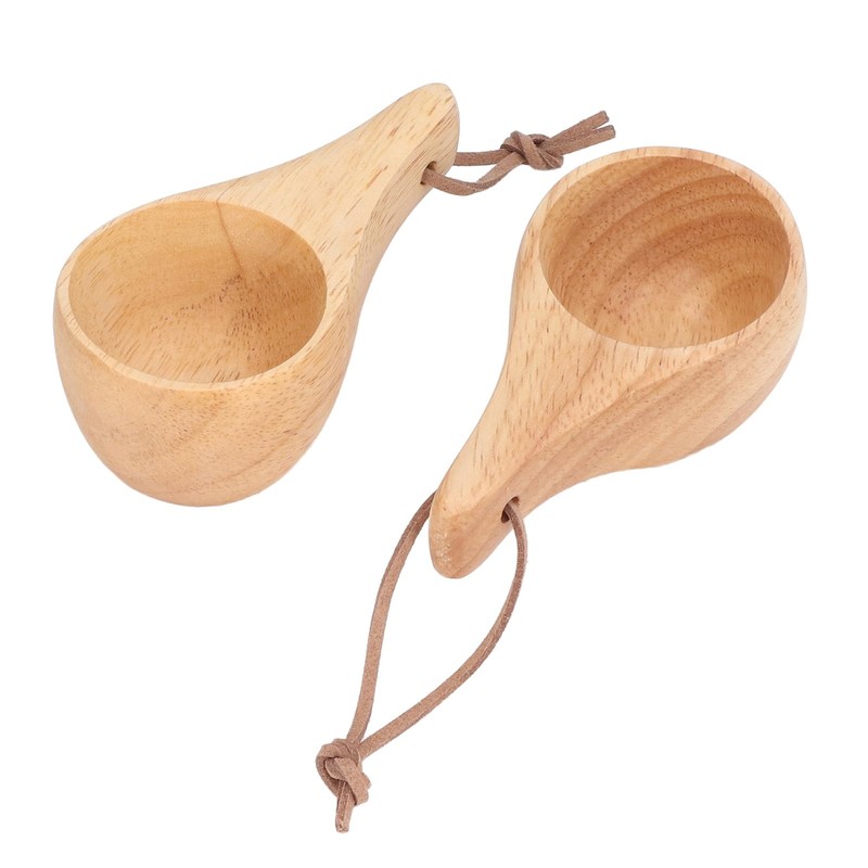 Wooden Camping Mugs, 2 Pack Rubber Wooden Camping Cups, Mini