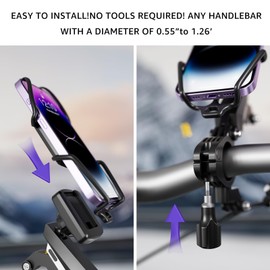 BEWISER Bike Phone Mount Holder with Gopro Joint& Light Joint, 3 in 1 Upgrade Bike Accessory Quick Install Handlebar Clip,Swivel Motorcycle Phone Mount for 4.7-6.7” Phone