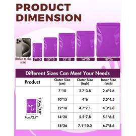 100 Pack Resealable Packaging Bags for Small Business Double-Sided Color Smell Proof Bags for Food Storage Flat Bag (Purple, 2.7" x 3.8")