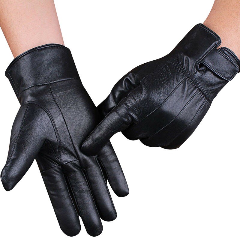 Men Leather Windproof Touch Screen Gloves Winter Warm Waterproof Gloves