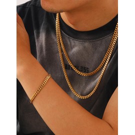 U7 Men's Bracelet Stainless Steel Bracelets Chic Curb Chain Miami Bracelet Silver/Black/Gold Cuban Bracelet Bangle Link Bracelet Hip Hop Rapper Fashion Jewellery for Men Boys Length 19/21/23 cm,