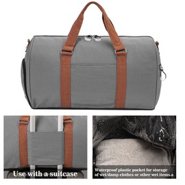 Kuston Sports Gym Bag with Shoe Compartment&Wet Pocket,Travel Duffel bag,Weekend Bag,Workout Bag Suitable for Men and Women, grey