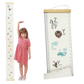 Surplex Hanging Measurement Ruler for Kids, Baby Height Growth Chart Nursery Wall Hanging Height Chart Removable Canvas Wood Ruler for Children Teenager Growth Record Room Decoration with Hook