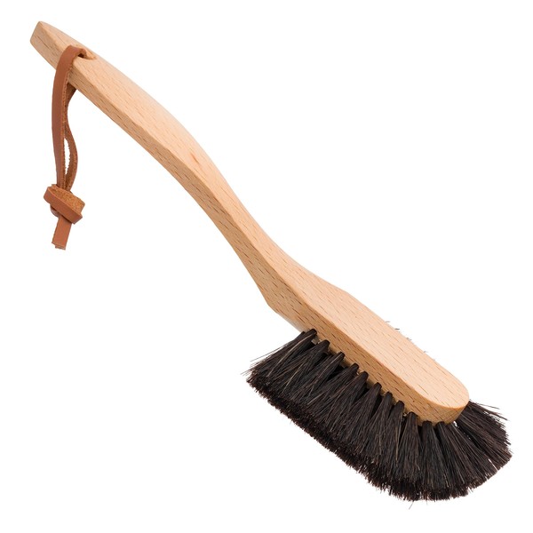 Redecker Oiled Beechwood Dish Brush with Curved Handle and Black Horsehair, 10-1/2-Inches Long, Made in Germany
