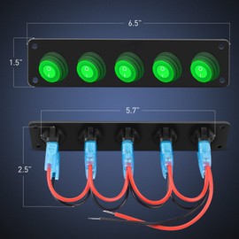 RUNCCI-YUN 12 V/24 V Switch Panel, 5 Gear, Car Toggle Switch Panel, Waterproof 3-Pin 2 Position Round Rocker Switch Panel with Green Neon Lamps for RV, Car, Yacht, Marine