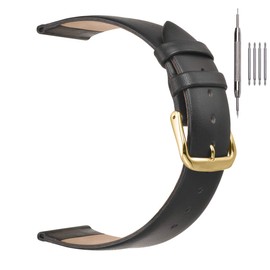 EACHE 18mm Leather Watch Straps Black Classical Thin Watchband in Black Gold Buckle