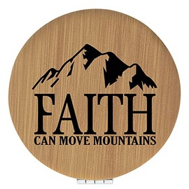 Enthoozies Faith Can Move Mountains Religious Tan Laser Engraved Leatherette Compact Mirror - Stylish and Practical Portable Makeup Mirror - 2.5 Inch Diameter