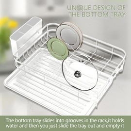 RUBOLTD Dish Drying Rack Stainless Steel Drying Racks for Kitchen Counter Large Capacity Storage Racks with Drainboard Curlery Holder Multicolor (White)