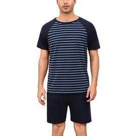 Bresdk Men's Two-Piece Pyjamas, Short Summer Sleepwear, Gifts for Men, Light Blue M1443