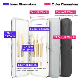 SEEDEW Tweezers Box Set, 5 PCS Isolation Pointy Precision Professional Stainless Tweezers with a PU Storage Case, Organizer Kit for Eyelash Extension, Beginner Lash Tech, Crafts Repair(Black, Golden)