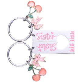 LParkin Big Sis Lil Sis Matching Keychain Set of 2, Big Little Sorority Gifts, Sister Keychain with Pink Bow and Cherry Charms, Friendship Keychain for Big Sister Little Sister(White)