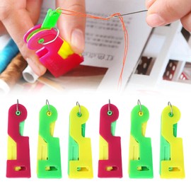 FloralGrace Improved Automatic Needle Threader, Set of 6 in Red, Yellow, Green, Practical Threading Aid for Sewing Needles and Sewing Machines