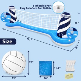 Inflatable Pool Games Volleyball Net Pool Float Set with 19" Beach Ball, Lighthouse Design – Floating Swimming Water Sports Toys for Adults, Perfect for Summer Pool Party Supply (112"X26"X35")