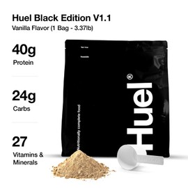Huel Black Edition Protein Powder Meal Replacement Shake - Vanilla - with LastFuel Scoop - 34 Scoops Packed with 100% Nutritionally Complete Food, Including 40g of Protein, 8g of Fiber, and 27
