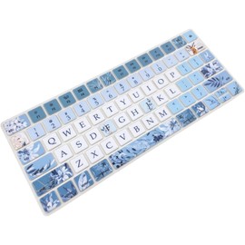 Sanfulin Keyboard Cover Skin for Apple iMac Wireless Magic Keyboard 2nd Gen (Model: A1644 MLA22LL/A) Without Numeric Keypad, Cute Silicone Skin Protector, Gray Blue Flowers