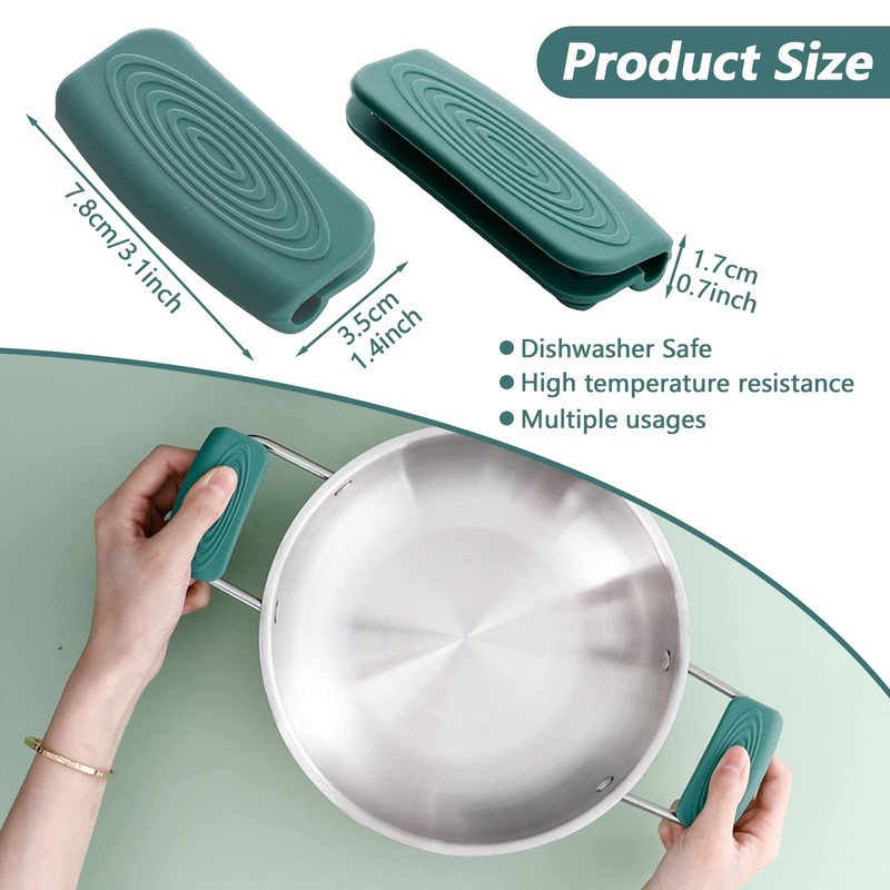 2Pcs Silicone Pot Handle Covers with Buttons, Heat Resistant Cast
