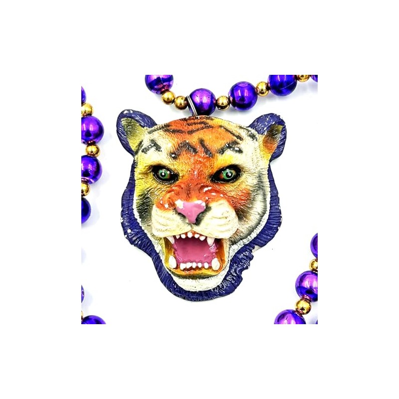Tiger Head Mardi Gras Bead Necklace