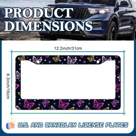 Colorful Butterfly License Plate Frames - 2 Pack Cute Butterfly Flying Stainless Steel License Plate Holder,Rust-Proof Waterproof Car Decorative Tag Frame with Screws Fasteners Caps