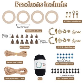 FREEBLOSS Set of 4 Witch Wind Chimes Witchbells with 12 Pieces Devil Eye Witchcraft Supplies Kit with Instructions Witchy Home Decor for Garden Door Hanger