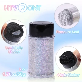 HTVRONT Purpurina holográfica extrafina, 50 g/1.76 oz de purpurina plateada para resina, polvo portátil ultra fino de 0.008 pulgadas para uñas, fabricación de velas, manualidades, purpurina plateada fina