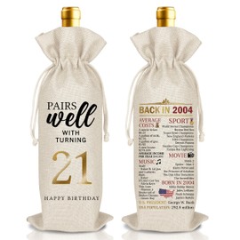 Funny 21st Birthday Wine Bag Gifts Ideas for Women Men, Happy 21st Birthday Party Decoration Wine Gift Bag, Pairs Well with Turning 21, Gifts for Women Her Girlfriend Sister (B25）