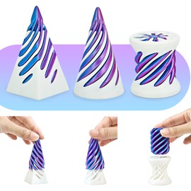 3 Packs Spiral Fidget Impossible Cone,3D Printed Optical Illusion Desk Toys Stress Relief Sculpture, Unique Office Gifts Teens Adults Kids Stocking Stuffers Christmas White Elephant(White-Purple)