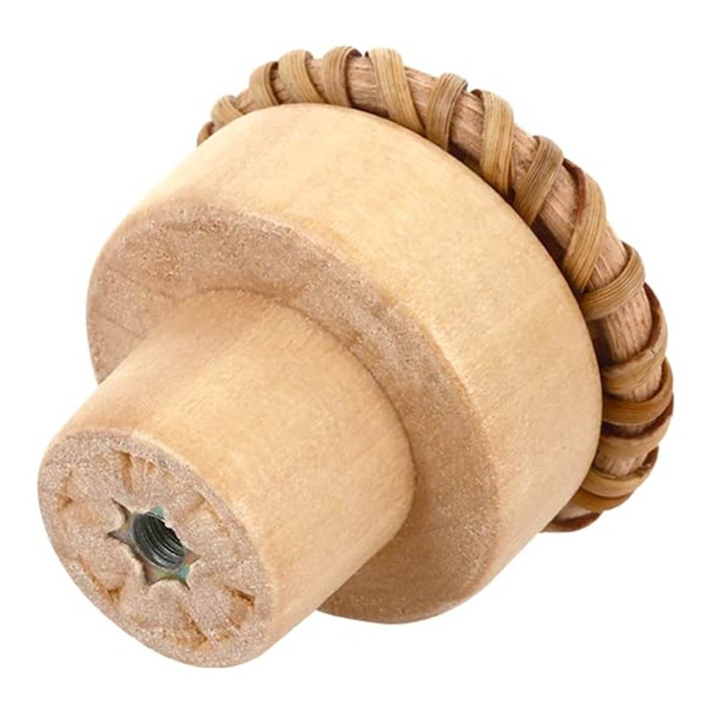 Ieron 5 Pack Boho Rattan Drawer Knobs Round Wood Handmade