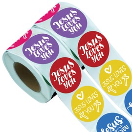 1000PCS Jesus Loves You Party Stickers - Christian Religious Jesus Church School Gifts - He is Risen Party Favors and Cross Church Event Supplies Easter Baskets Fillers Roll Sticker