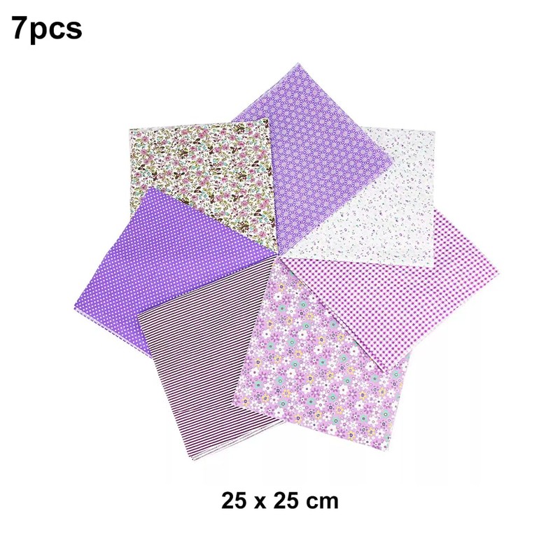 7 Premium Cotton Fabric Squares 25x25cm, Pre-Cut Plain Craft Fabric