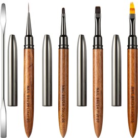 Justit Gel Nail Brush with Cap (Premium Wood Handle) Gel Nail Brush Set Nail Art Brush Set (Beginner, Set of 5, High Quality, Professional Premium Salon Experience)