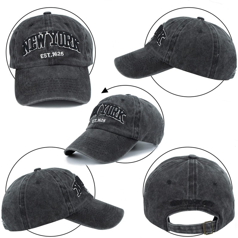 Baseball Hat New-York Distressed-Adjustable-Strapback - Washed Twill Dad Hat Unisex