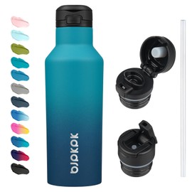 BJPKPK BJPKPK Insulated Water Bottle With Straw 17oz Stainless Steel Water Bottles With 2 Lids And Carry Handle Reusable Travel Metal Thermos,Indigo Black