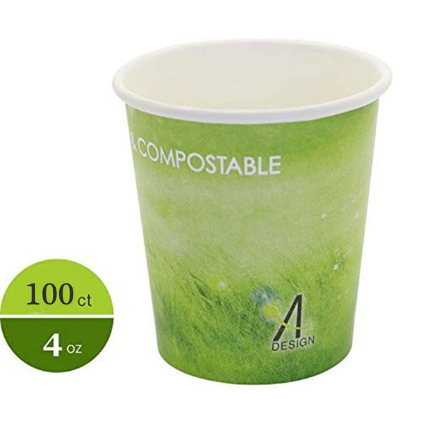 A+ DESIGN Special Green Grass Design Paper Hot Coffee Cups Eco-friendly,100% Blodegradable&Compostable (4 OZ 100 count, Green grass)