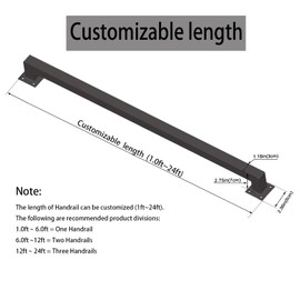 6FT Black Industrial Iron Hand Railing, Wall Support Handle for Indoor Stairs & Outdoor Decks, Non-Slip & Rust-Resistant