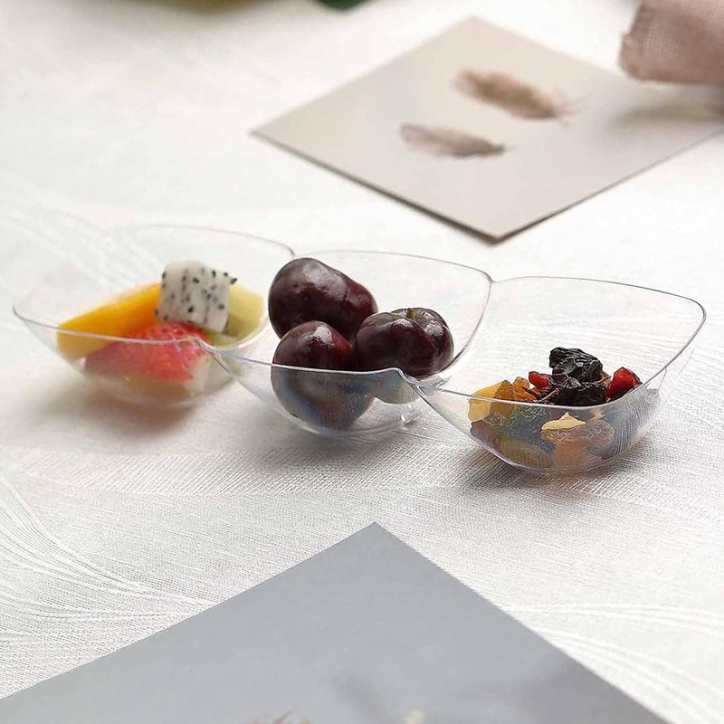 Kaya Premium Clear Rectangular 3-Hole Mini Disposable Plastic Bowls (Pack
