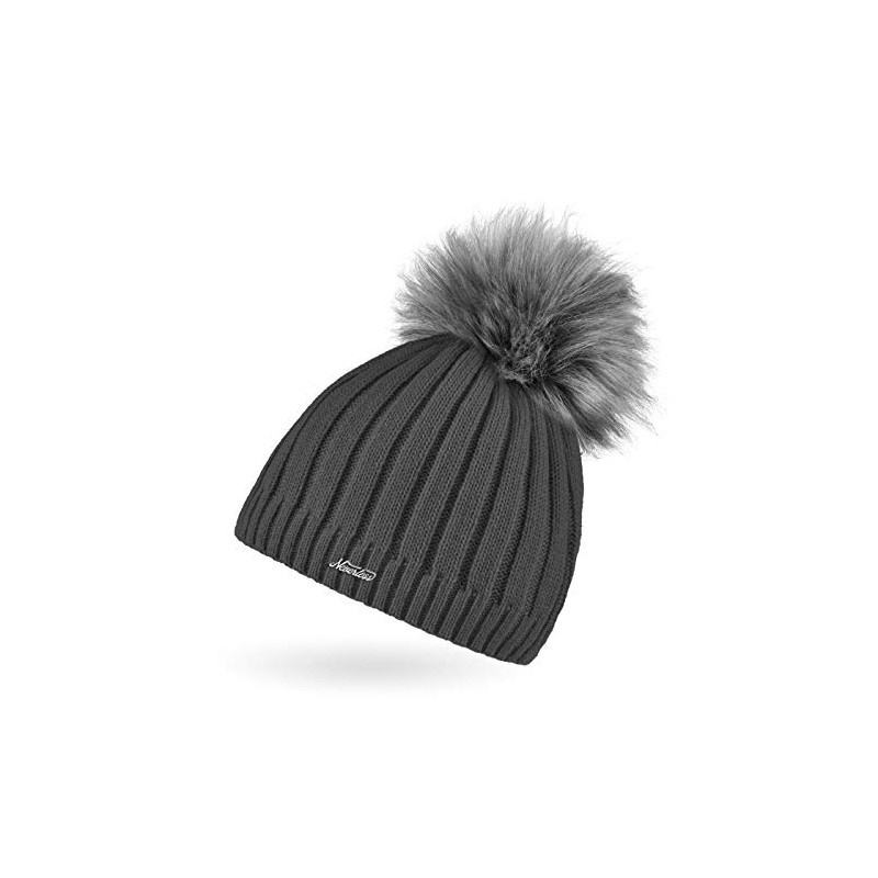 Neverless® Women's Knitted Hat Lined Fur Pom Pom Faux Fur